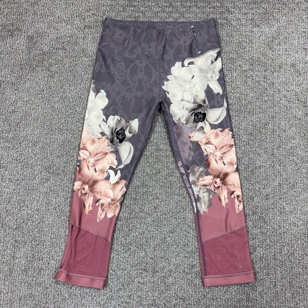 CALIA Leggings Womens Small Floral Capri Zip Pocket Yoga Activewear Athleisure